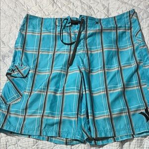Hurley Blue Hybrid Shorts Lightweight Plaid Design